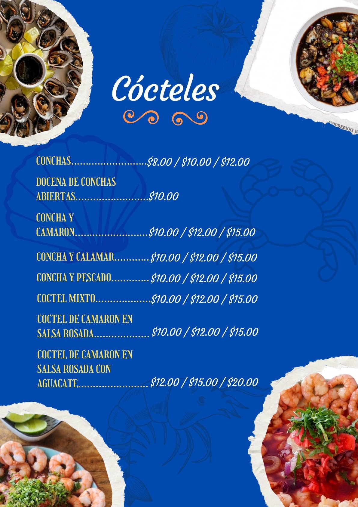 Carta de cócteles de Conchódromo Cristy